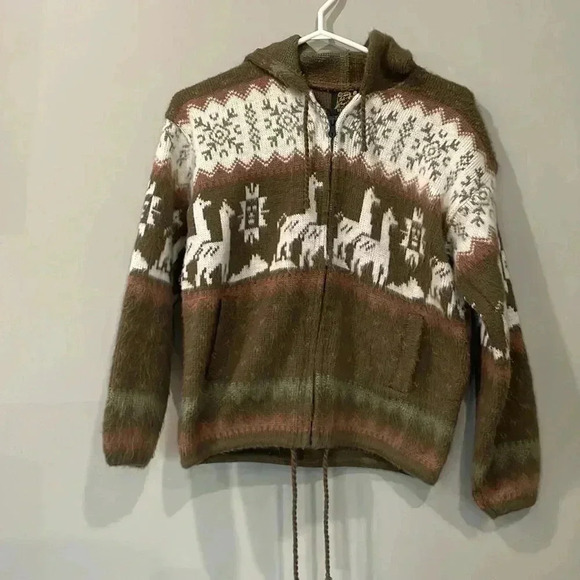 TEJIDOS RUMINAHUI Native SouthWestern Alpaca Wool Zipped Hoodie-  SZ8 - Picture 1 of 4
